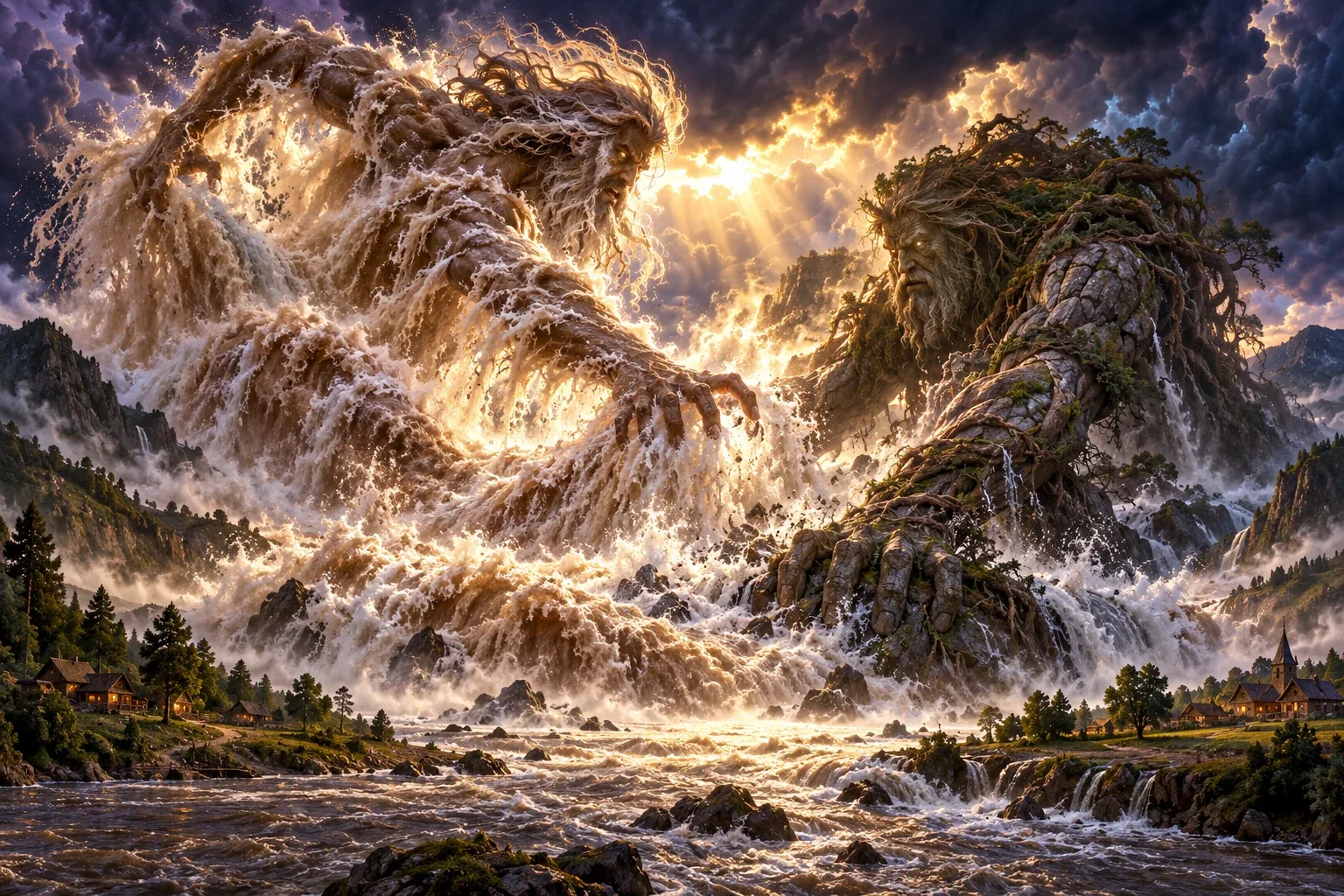 Two river gods tear at the same river