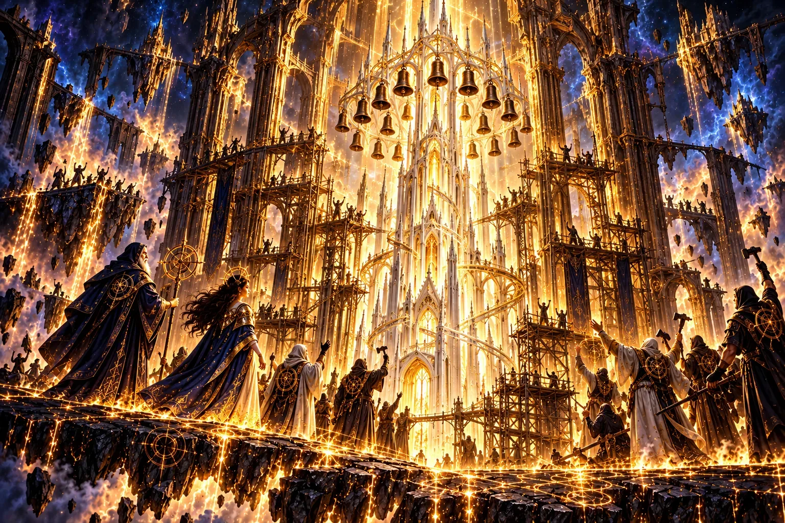A clean new tower rises inside the old one like a sapling in a hollow trunk