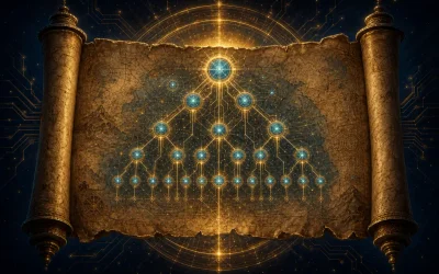 Codemap skill artifact: a golden scroll-map with a glowing constellation of directory nodes connected by circuit-trace paths
