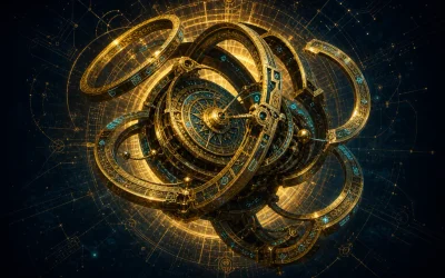 Oh My Opencode Slim skill artifact: a golden astrolabe with adjustable rings caught mid-motion, reconfiguring itself